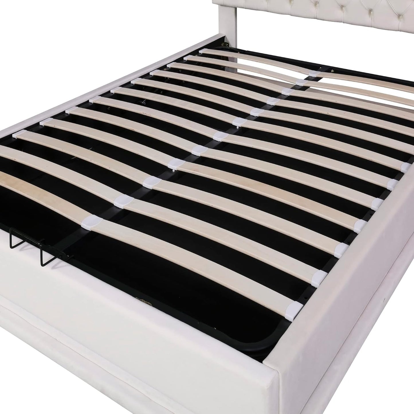 Queen Bed Frame, Quilted with Adjustable Headrest and Solid Wood Support