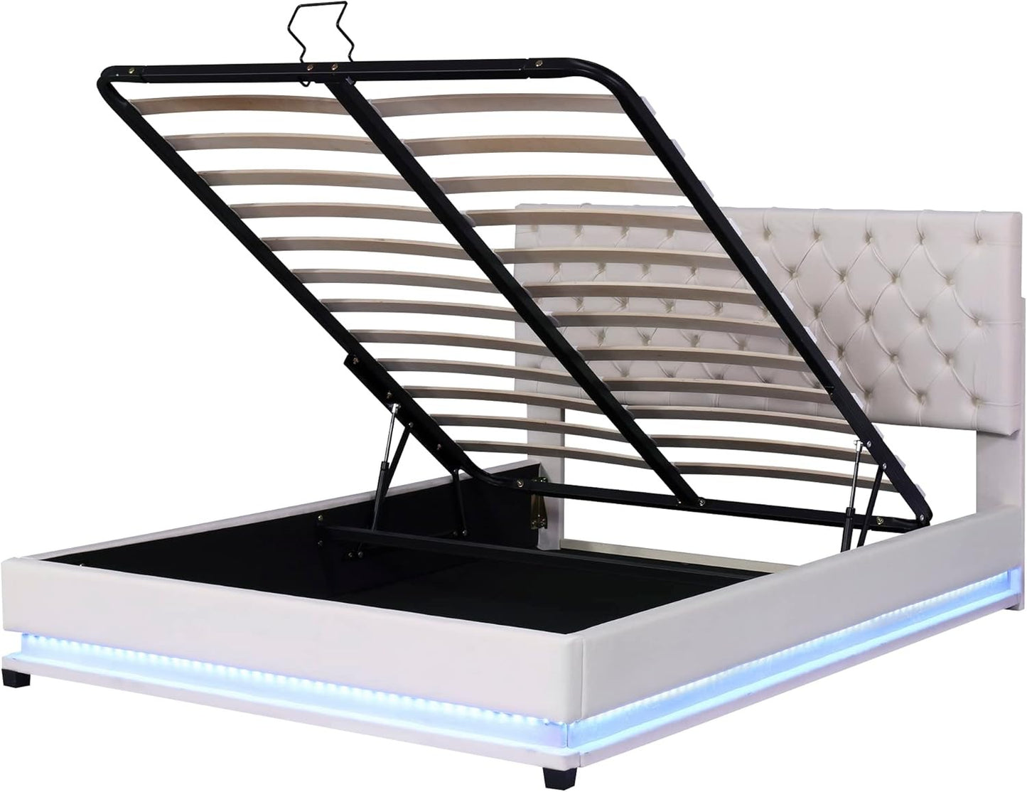 Queen Bed Frame, Quilted with Adjustable Headrest and Solid Wood Support