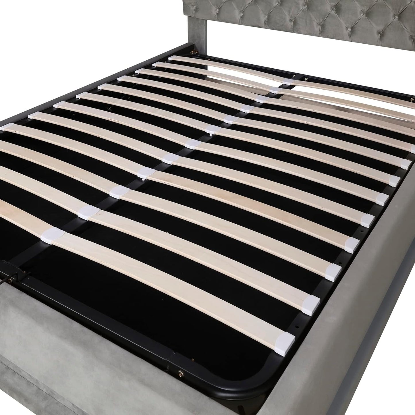 Queen Bed Frame, Quilted with Adjustable Headrest and Solid Wood Support