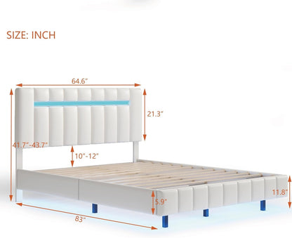 Queen Size Bed Frame with LED Lights and USB Charging