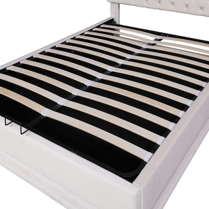 Queen Bed Frame, Quilted with Adjustable Headrest and Solid Wood Support