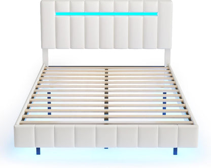 Queen Size Bed Frame with LED Lights and USB Charging