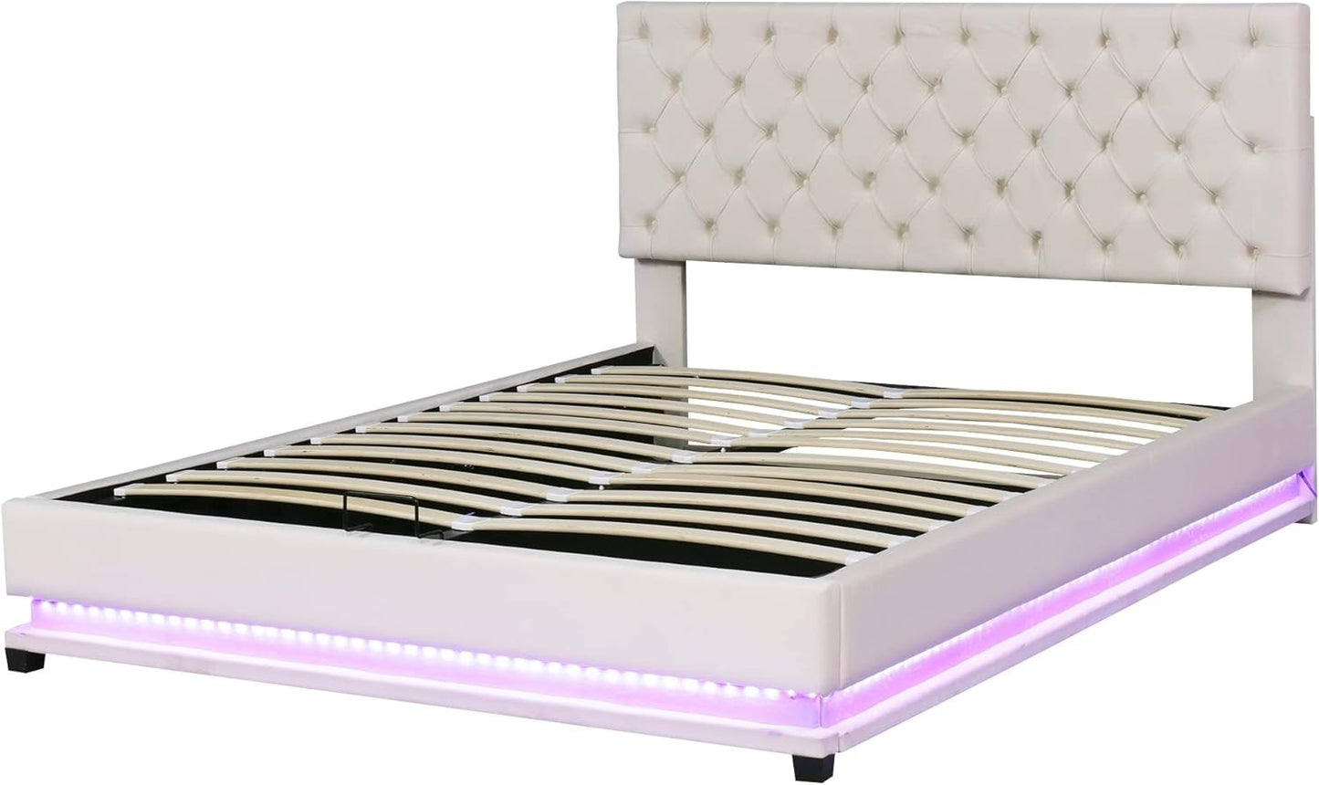 Queen Bed Frame, Quilted with Adjustable Headrest and Solid Wood Support