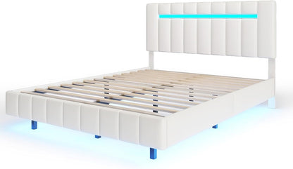 Queen Size Bed Frame with LED Lights and USB Charging