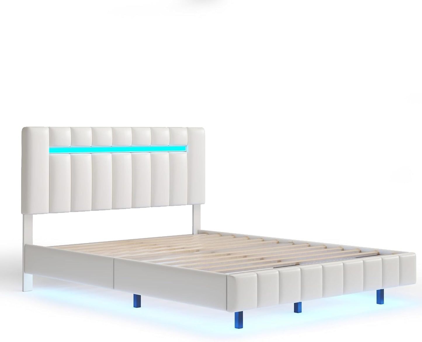 Queen Size Bed Frame with LED Lights and USB Charging