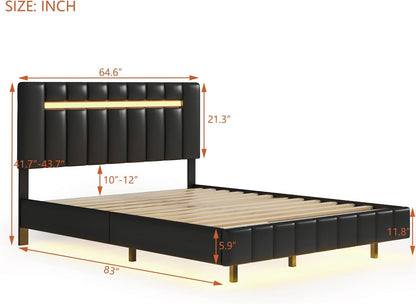 Queen Size Bed Frame with LED Lights and USB Charging