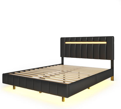 Queen Size Bed Frame with LED Lights and USB Charging