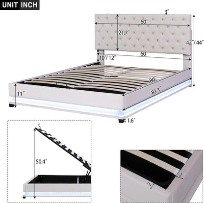 Queen Bed Frame, Quilted with Adjustable Headrest and Solid Wood Support