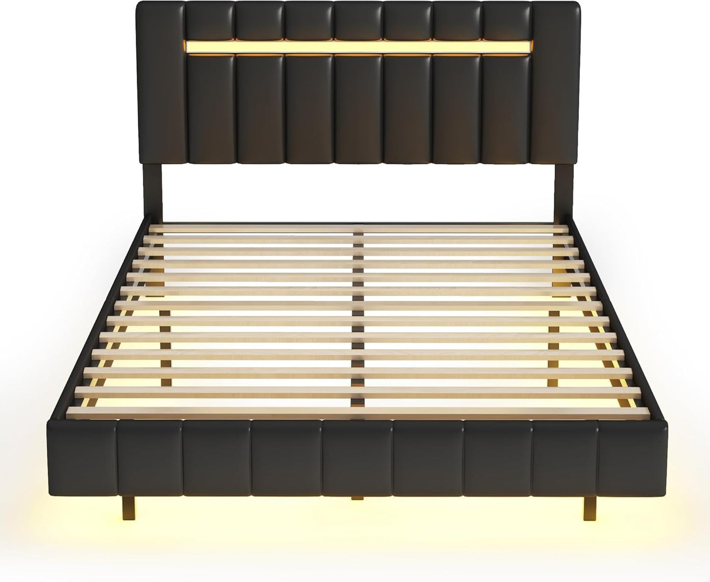 Queen Size Bed Frame with LED Lights and USB Charging