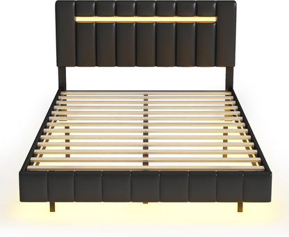 Queen Size Bed Frame with LED Lights and USB Charging
